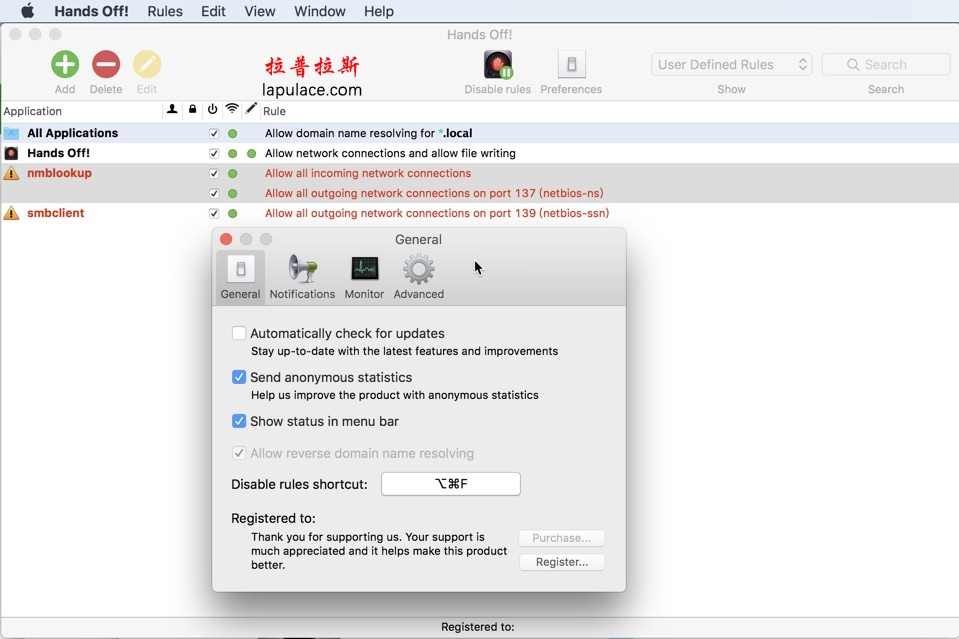 Hands Off! for Mac 4.0.0 监视和控制软件对网络和磁盘的访问