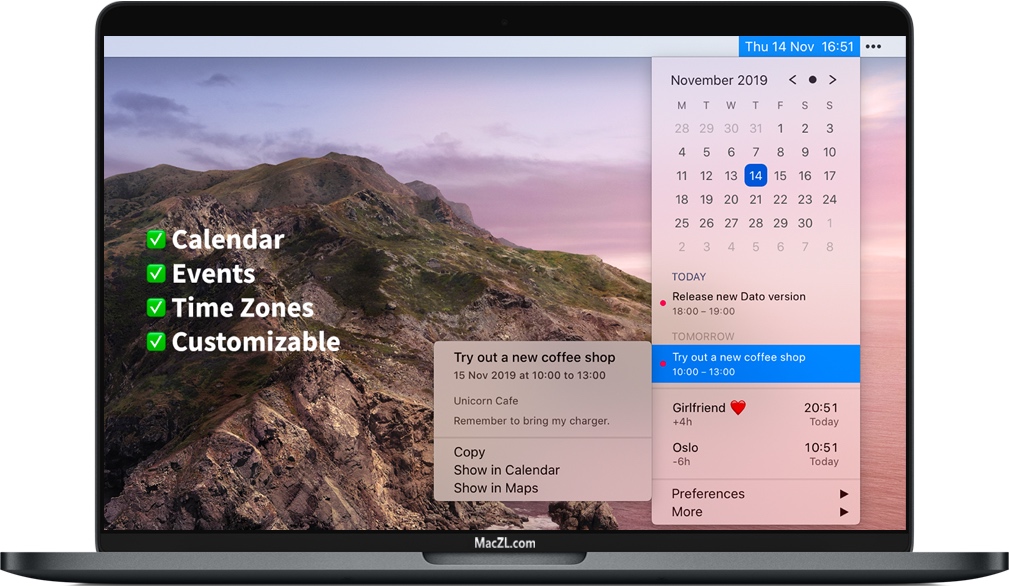 Dato for Mac macOS系统菜单栏时钟 破解版免费下载