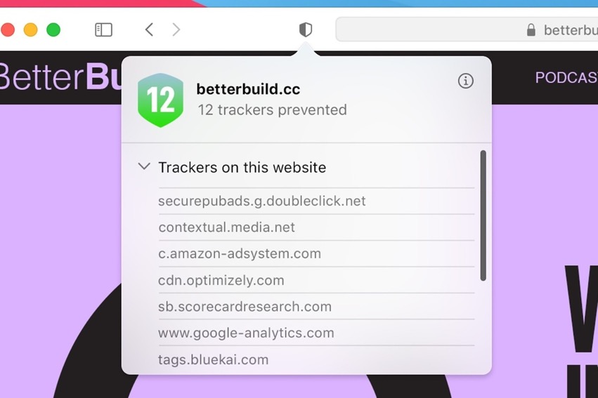macos bigsur Safari的“隐私报告”告诉您可以在网站上找到哪些跟踪器。