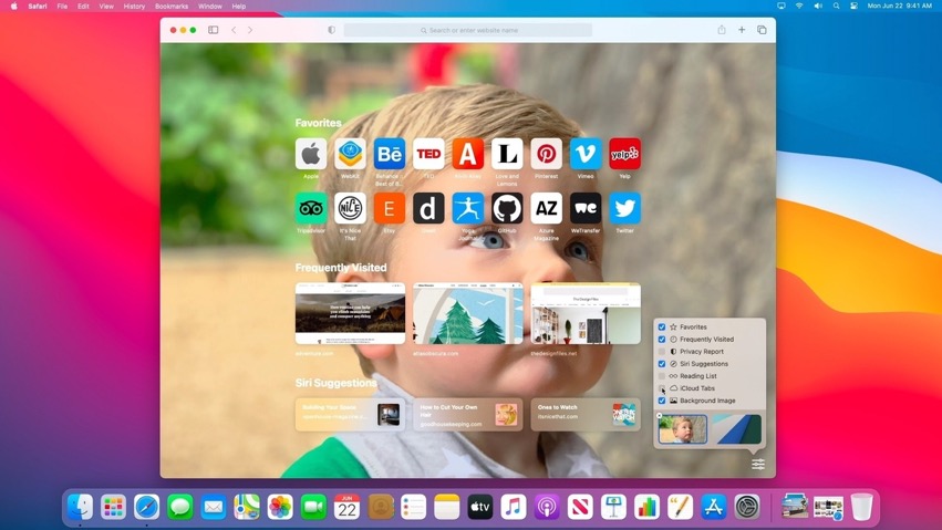 macos big sur Safari可以使用您自己的墙纸进行自定义。