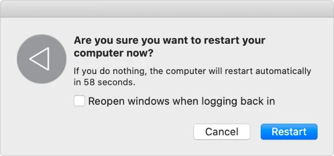 重新启动Mac确认窗口