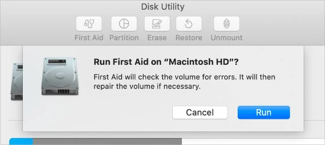 macOS磁盘实用程序中的急救选项