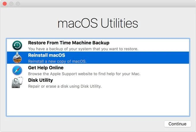 重新安装用于恢复模式的macOS选项
