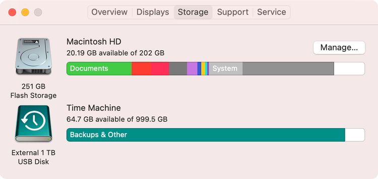 关于在Mac上具有Time Machine驱动器的此存储窗口