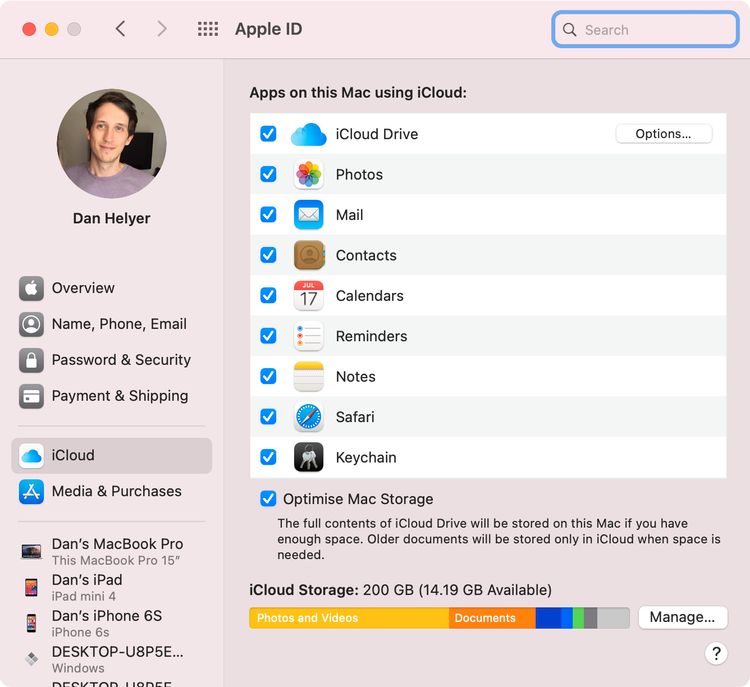 macOS中的Apple ID iCloud系统偏好设置