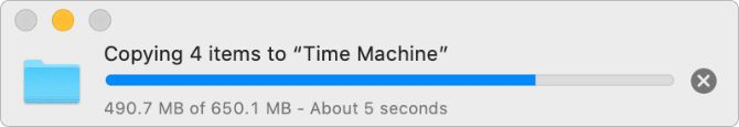 将文件复制到Time Machine驱动器进度条