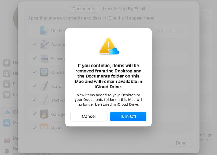关闭iCloud桌面和文档文件夹功能