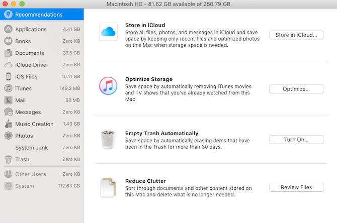 macOS建议以释放存储空间