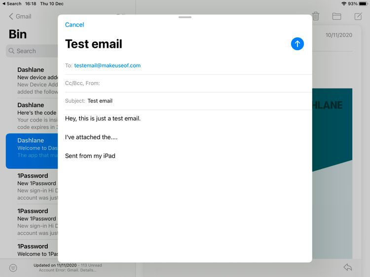 iPad上的Mail应用程序中的电子邮件撰写