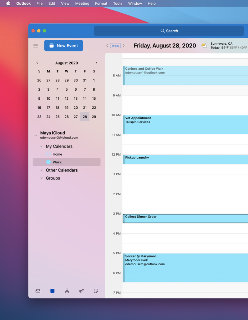 在Mac计算机上同步的Outlook日历的屏幕快照 