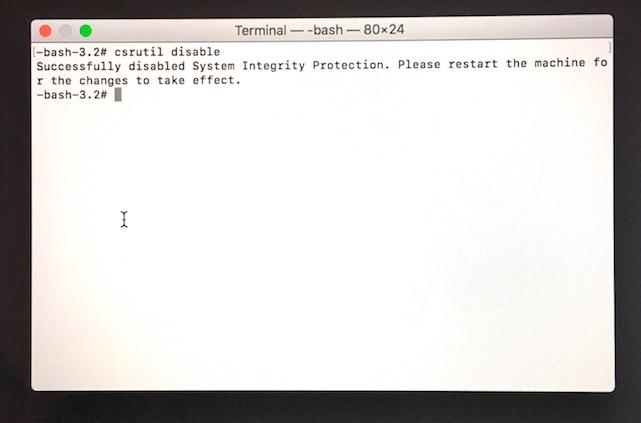 在终端窗口执行停止macOS SIP的指令
