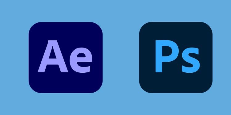 蓝色背景上的 Adobe Photoshop 和 After Effects 徽标