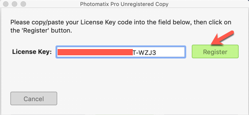 输入Photomatix Pro序列号之后点击 Register 按钮