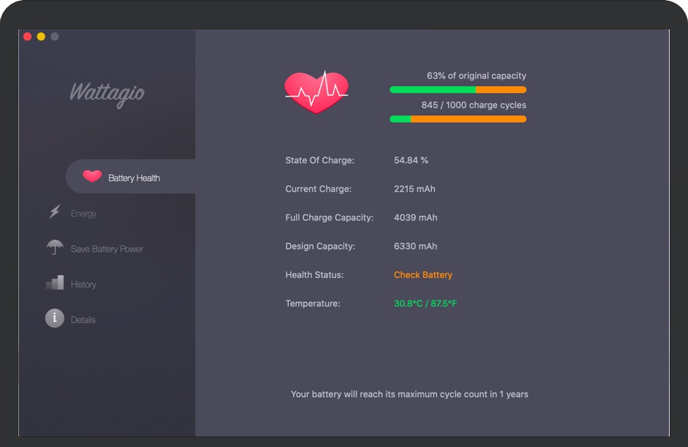 Wattagio for Mac 管理MacBook电池健康状况 破解版下载